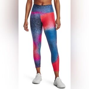 NWT Under Armour Print Ankle Leggings Large  Pink/Blue No Slip